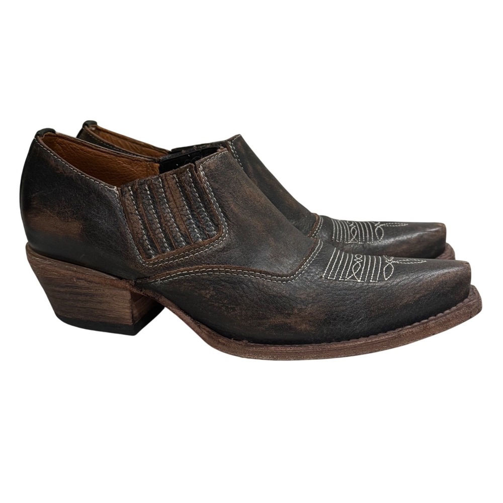 Freebird Wyoming Booties Women 7 Brown Distressed Leather Western Pointed Toe